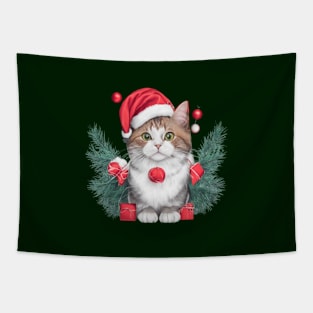 funny santa cat Tapestry