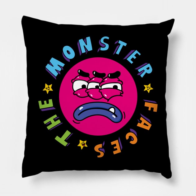 Funny Red Monster Face With Three Eyes Pillow by Aiko Tsui