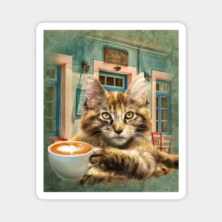 Maine Coon Cat With Coffee Magnet