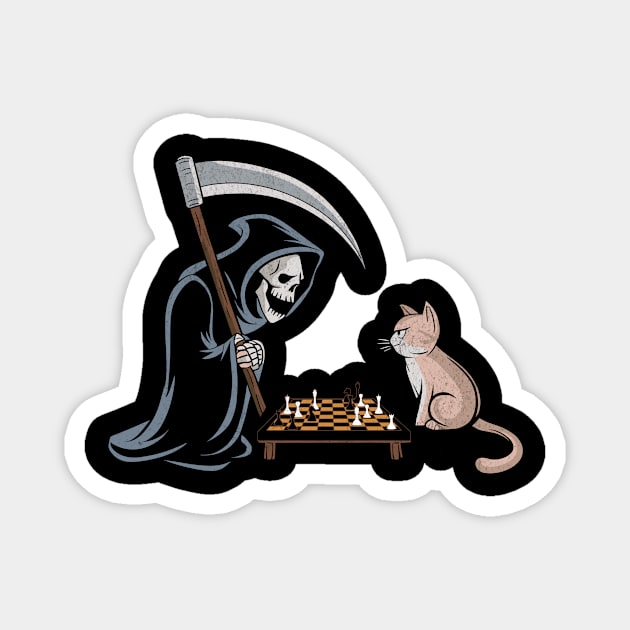 Grim Reaper vs Cat Chess Match - Dark Humor Design Magnet by Designed By Marty