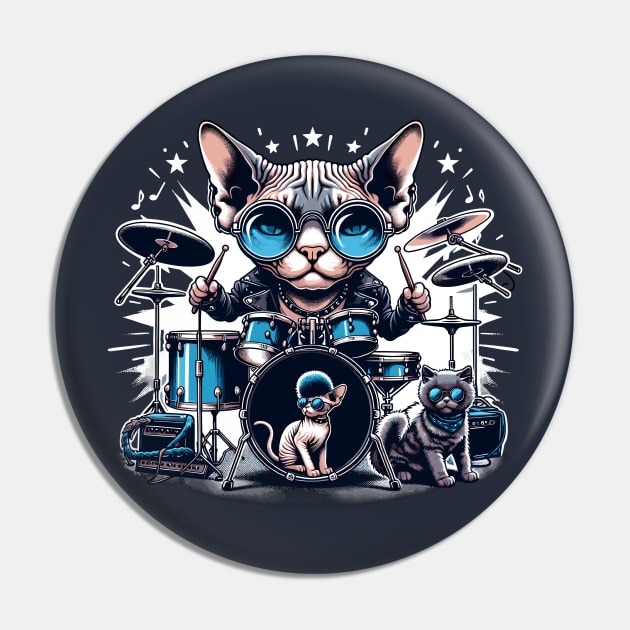 Devon Rex Cat Playing Drums Pin by Graceful Designs