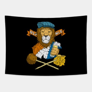 Dutch lion with beer and cheese. Tapestry