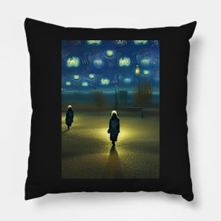 2 GHOSTS WATCHING A FULL HALLOWEEN MOON Pillow