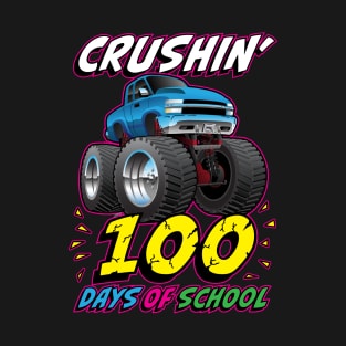 Crushin' 100 Days of School Monster Truck Cartoon T-Shirt