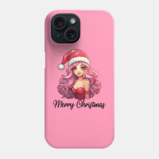 Pink Haired Girl - Merry Christmas (Black Lettering) Phone Case by VelvetRoom