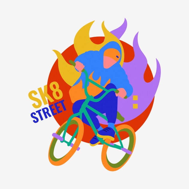 BMX rider and fire background by Polikarp308