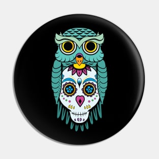 Cute Owl Sugar Skull Dia de los Muertos halloween Owl Gift Design Pin