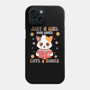 Retro Groovy Just A Girl Who Loves Books And Cats Book Lover Phone Case