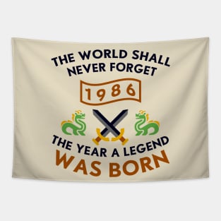 1986 The Year A Legend Was Born Dragons and Swords Design Tapestry