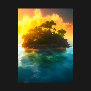 Island Dreams: Beautifully Rendered Digital Art of a Heavenly Paradise Island, Perfect for Your Coastal Chic Decor T-Shirt