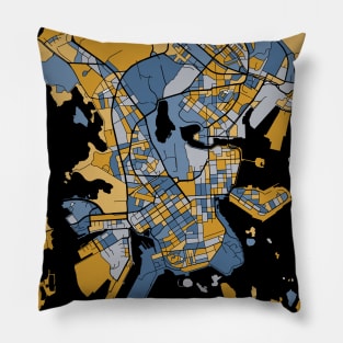 Helsinki Map Pattern in Blue & Gold Pillow