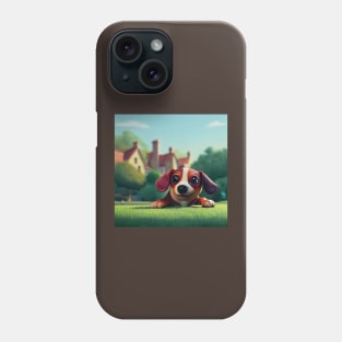 Brown and white Sausage Dog playing in the garden Phone Case