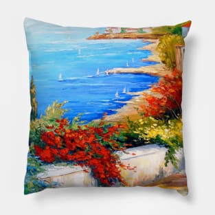 Blooming alley by the sea Pillow