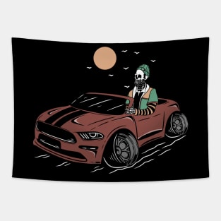 Car and skull Tapestry