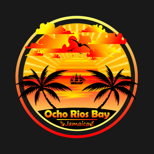 Ocho Rios Bay Beach Jamaica, Palm Trees Sunset Summer T-Shirt