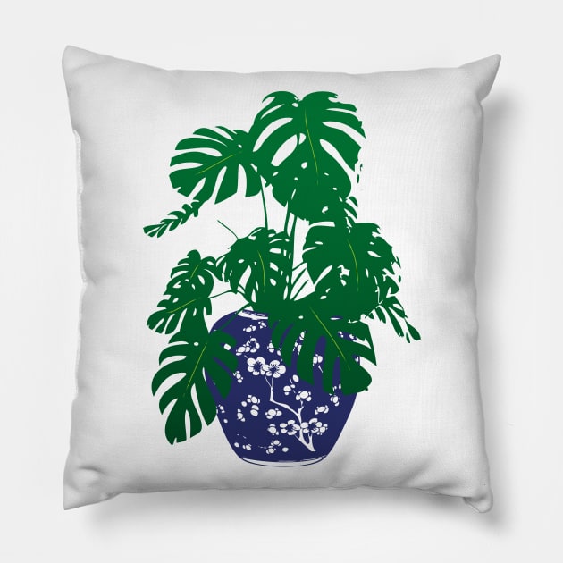 Monstera Plant in Blue and White Plant Pot | Monstera Leaves | House Plants | Pot Plants | Potted Plants | Pillow by Eclectic At Heart