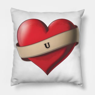 U - Lovely Red Heart With a Ribbon Pillow