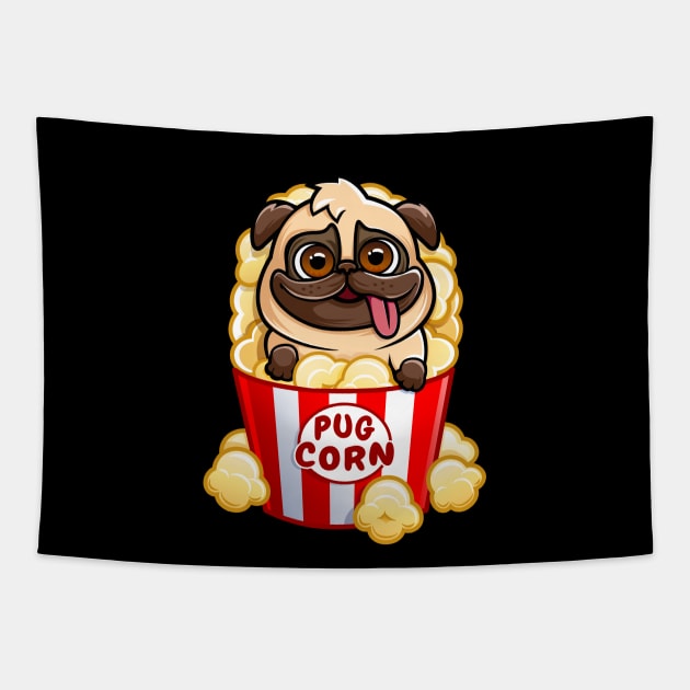 Pug Corn - Funny Popcorn Dog Pun Tapestry by PnJ