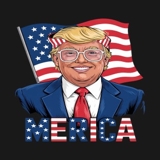 Funny 'Merica 4th Of July 47th President Trump American Flag T-Shirt