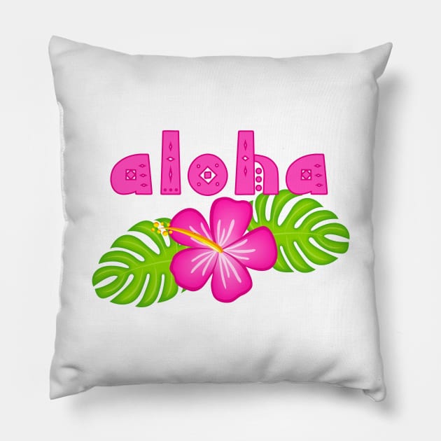 Aloha Pink Hibiscus Floral Pillow by TLSDesigns