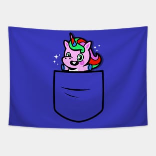 Funny Cute Kawaii Unicorn Cartoon Pocket Design Gift For Kids Tapestry