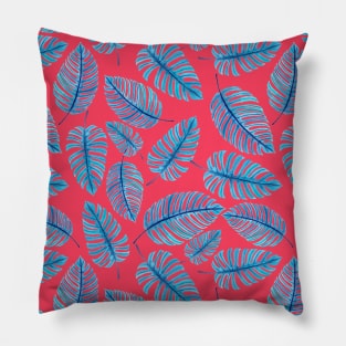 Monstera leaves, tropical watercolor pattern Pillow