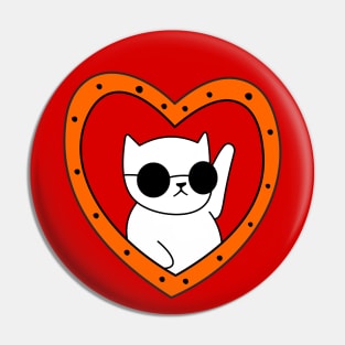 Heart and cat with glasses Pin