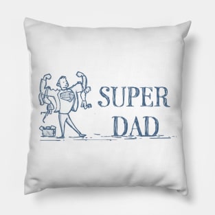 super dad holding kids son daughter doodle white Pillow