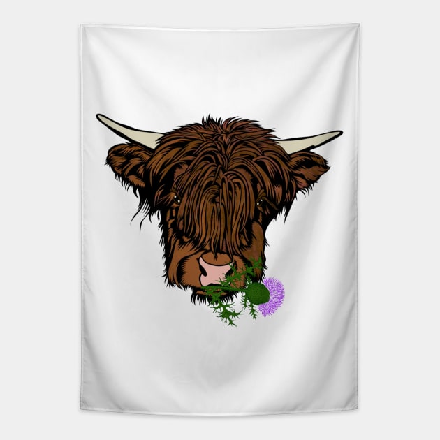 Highland Cow Head Tapestry by Miozoto_Design