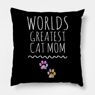 Worlds Great Cat Mom Gift Paw Print Cute Idea Pillow