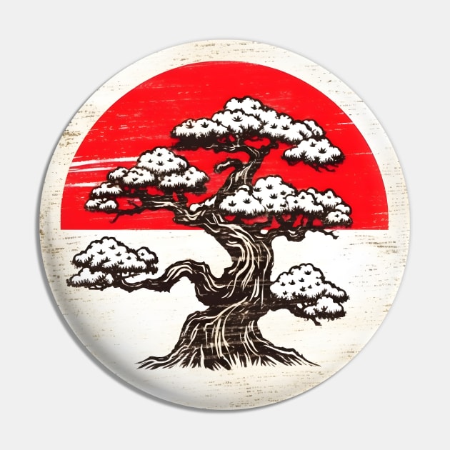 White bonsai tree on a vintage stylized japanese flag Pin by Clearmind Arts