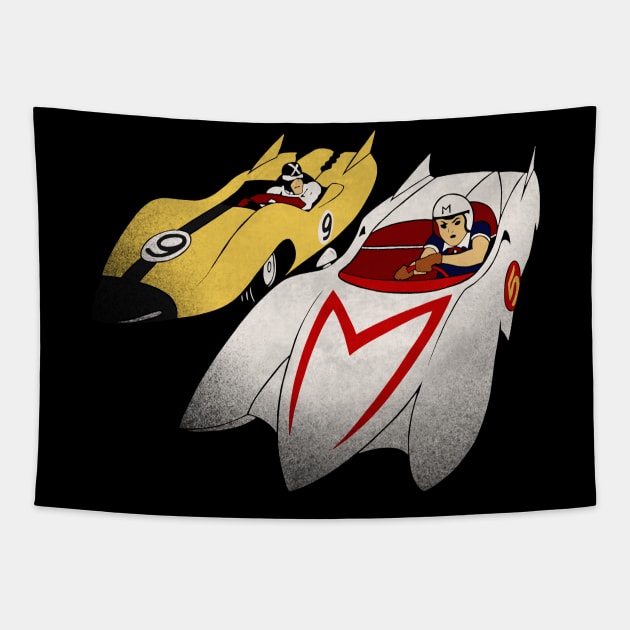 Vintage Cars Fight Tapestry by RooqieArt