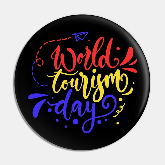 World Tourism Day Colorful Groovy Text - Travel Through Map Pin by mangobanana