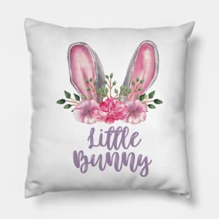 Little Bunny White Bunny Ears with Pink Flowers Pillow