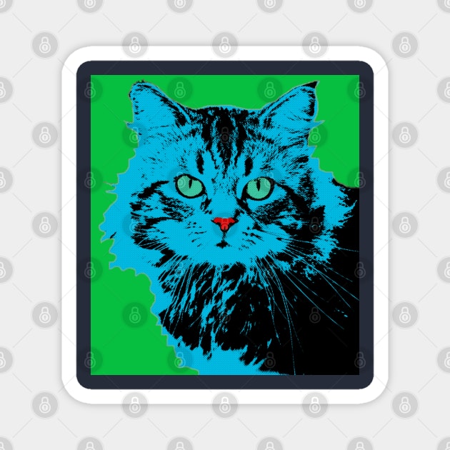 CAT POP ART BLUE GREEN Magnet by NYWA-ART-PROJECT