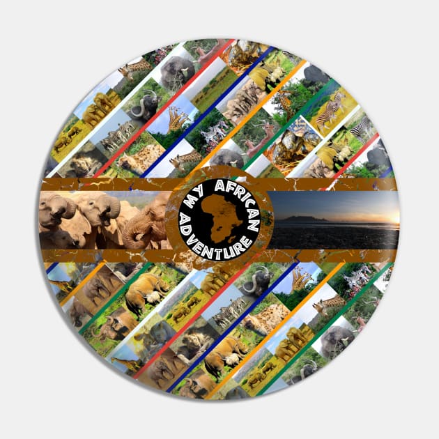 My African Adventure Wildlife Collage Pin by PathblazerStudios