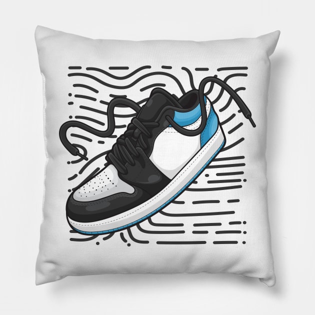 AJ 1 Black Dark Powder Blue Sneaker Pillow by milatees