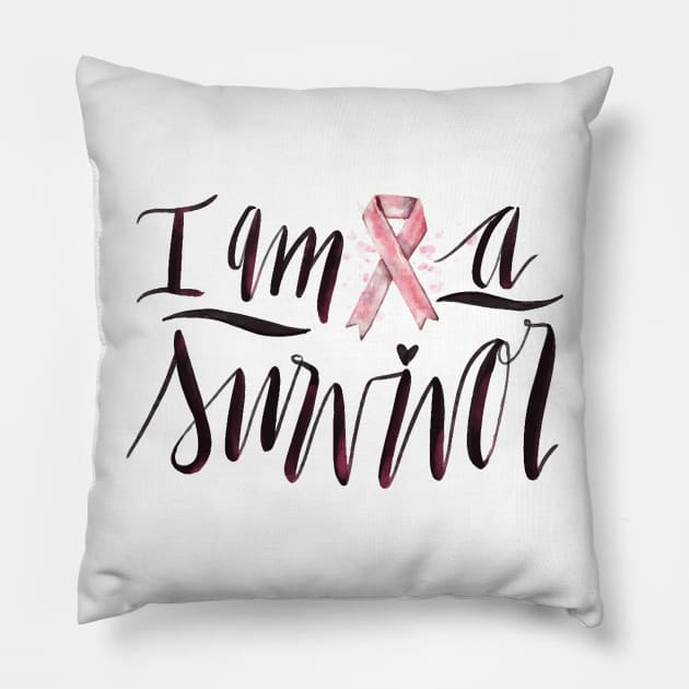 Pink Ribbon Breast Cancer Survivor T-Shirt - Fight Pillow by madebyTHOR