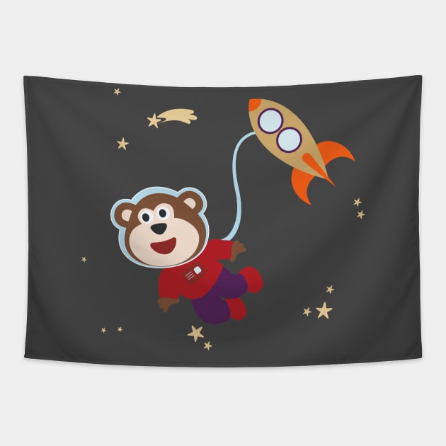 Space monkey or astronaut in a space suit with cartoon style Tapestry by KIDS APPAREL