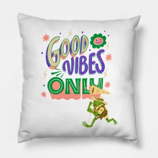 Good vibes - cute vintage anime frog Pillow