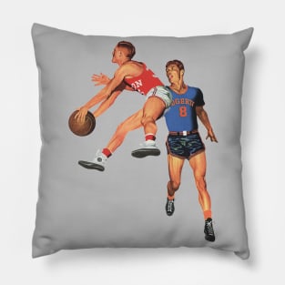 Vintage Sports Basketball Players Dribbling the Ball Pillow