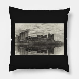 Reflections Of Caerphilly Castle Pillow