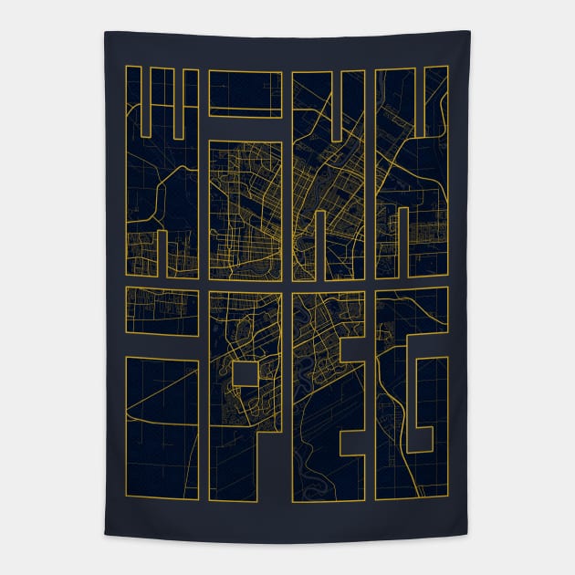 Winnipeg, Canada City Map Typography - Gold Art Deco Tapestry by deMAP Studio