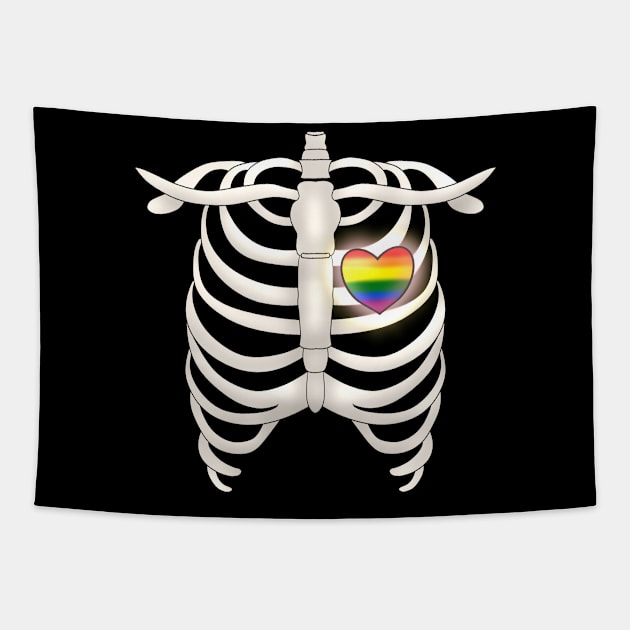 Ribcage With A Rainbow Heart Tapestry by TheQueerPotato