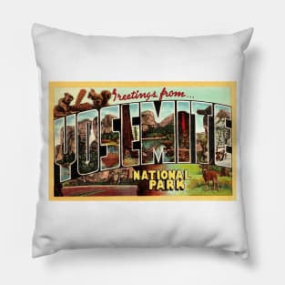 Greetings from Yosemite National Park - Vintage Large Letter Postcard Pillow