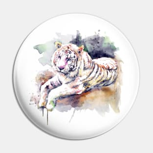 Resting and Alert Blue Eyed White Tiger Pin