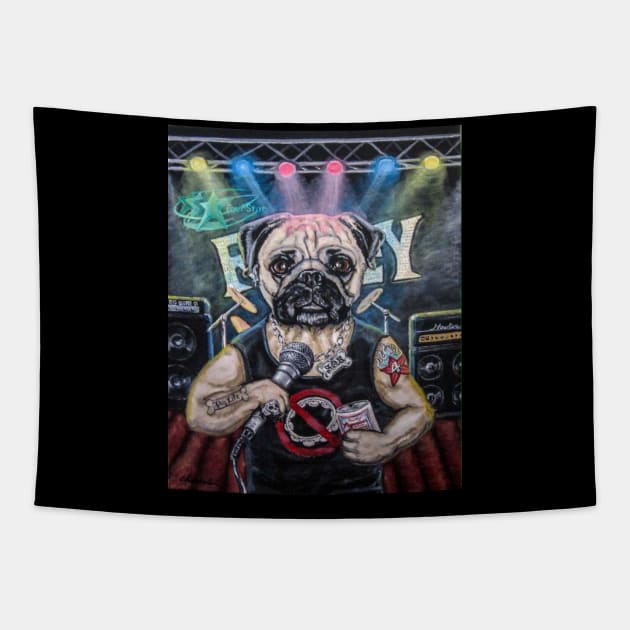 Metal Pug Tapestry by Fuzzy Children
