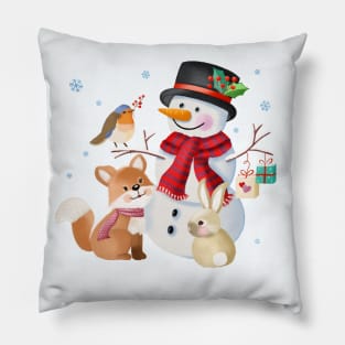 Snowman with forest animals Pillow