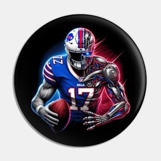 Gridiron Cyborg: Buffalo Bills Player Robot T-Shirt - Futuristic Glory Edition Pin