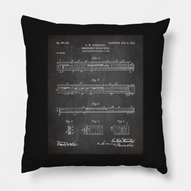 Engineering Patent - Engineers Slide Rule Art - Black Chalkboard Pillow by patentpress